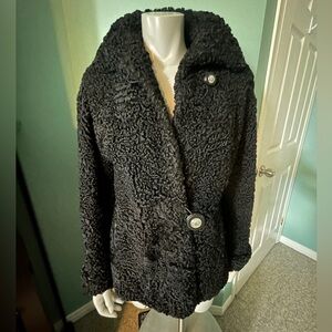 Persian Lamb 100% REAL FUR Elegant Black Women's Coat- Ladies Large